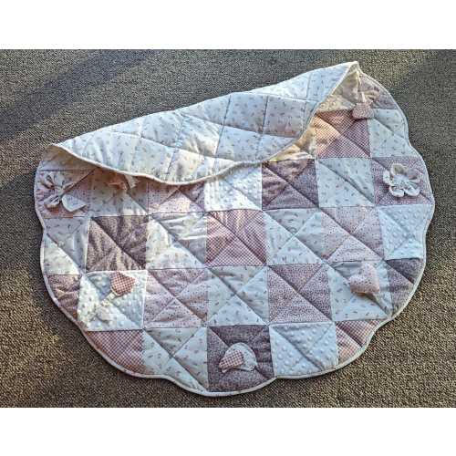 Sensory Baby Play Mat - Pink Patchwork Quilted Tummy Time Mat - Scalloped Interactive Activity Mat with Crinkle Toys - Baby Shower Gift