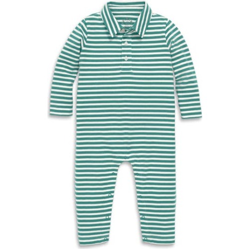 Baby Long Sleeve Polo Romper In Mini Stripe, 6-12M