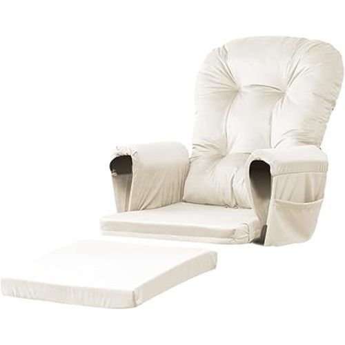 Lucky Monet 5Pcs Glider Rocker Replacement Cushions - Velvet Glider Cushions Replacement Set with Side Storage Pockets, Thick Glider Chair Cushions Washable & Non Slip, Cushion ONLY - Beige