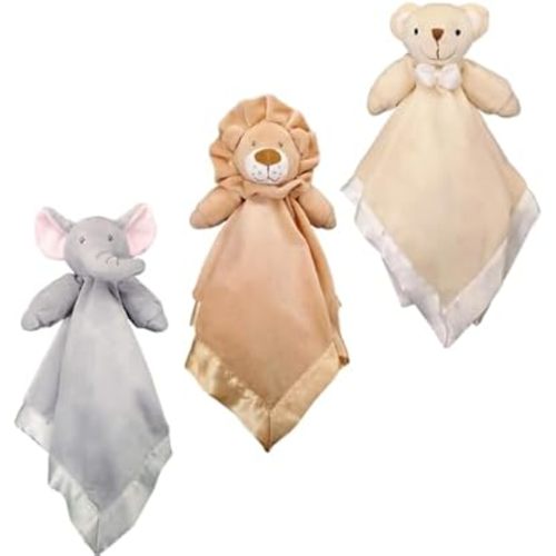 Plush Baby Lovey, Security Blanket Bundle 18x18 - Bear, Lion, Elephant