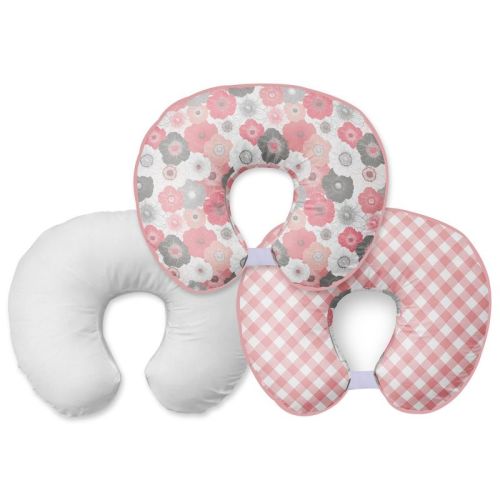 Bacati - 3 pc Watercolor Floral Coral Gray Hugster Feeding & Infant Support Nursing Pillow