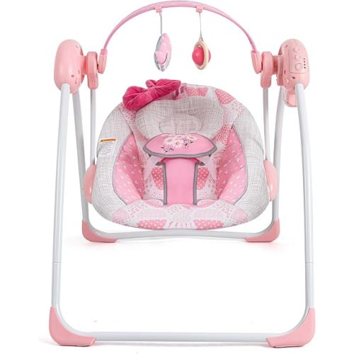 Portable Baby Swing Pink, Electric Infant Swing, 5 Speed Levels, 6 Songs