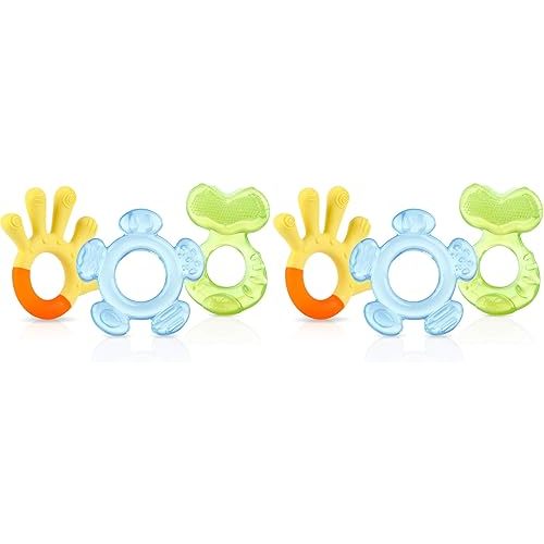 Nuby Three Step Teether Set, 3m+ | Soft and Hard Teething Surfaces (Pack of 6)