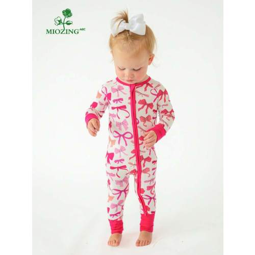 MIOZING Girl Loungewear Bowknot Children Clothing/ Bamboo Fiber Fabric/ Baby Romper/ Long Sleeve Jumpsuit/ Baby Clothes/ Playwear/ Crawler/ Everyday Wear Clothes/ Baby Clothes / Baby Clothes Girl / Boy Baby Clothes/ Halloween / Christmas ﻿Bows Print/ Zip 