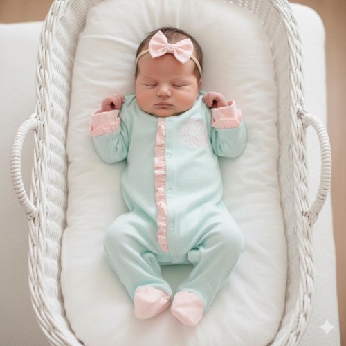 Ruffle Footie - Monogramed Baby Footie - Embroidered Baby Footie