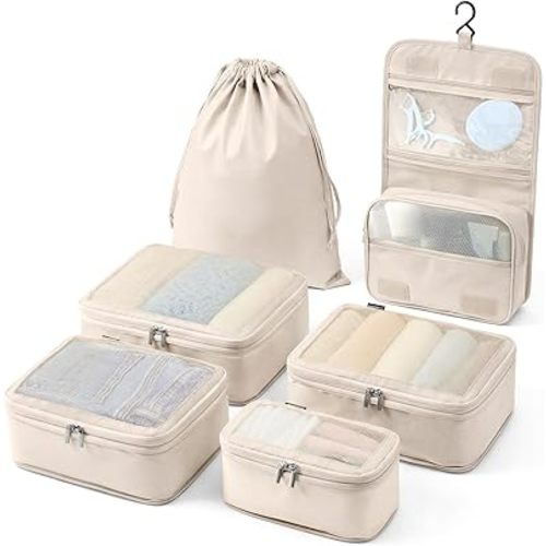 Vandel Space-Saving Compression Packing Cubes for Women with Hanging Toiletry Bag, Laundry Bag, Compressible Carry On Suit Case Organizer Luggage Packing Cubes for Travel Compression Organizer Bags