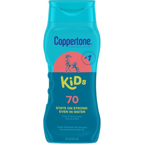 Coppertone Kids Sunscreen Lotion SPF 70, Water Resistant Sunscreen for Kids, 8 Fl Oz Bottle