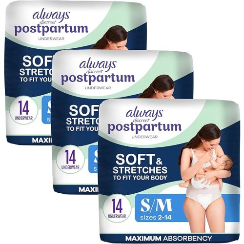 Always Discreet Postpartum and Adult Incontinence Underwear for Women, Small/Medium, Maximum Protection, 14 Count