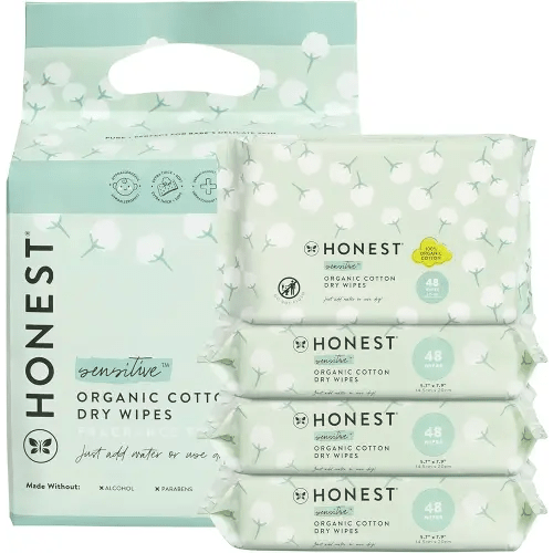 The Honest Company 100% Pure Organic Cotton Dry Wipes, Multi-Use Disposable Facial Cloths and Baby Wipes, Hypoallergenic and Gentle on Skin, 192 Count