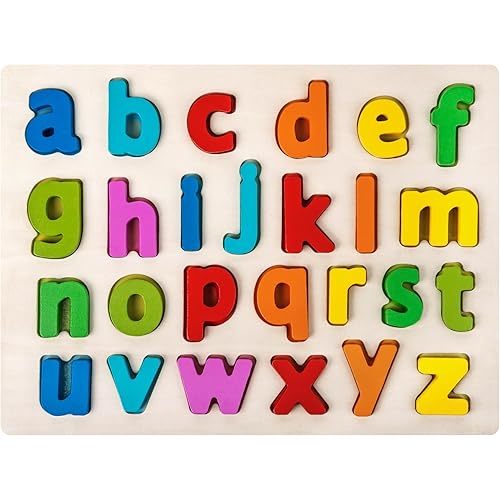 Alphabet Puzzle Wooden Puzzles for Toddlers 3 4 5 Year Old, ABC Puzzle Shape Alphabet Learning Puzzles Toys with Puzzle Board & Letter Blocks for Preschool Girls Boys Lowercase Letter Puzzle