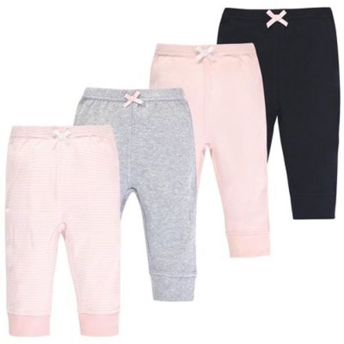 Touched by Nature Basics Infant Baby Organic Cotton Pants 4-Pack, Rosewater Stripe, 9-12 Months