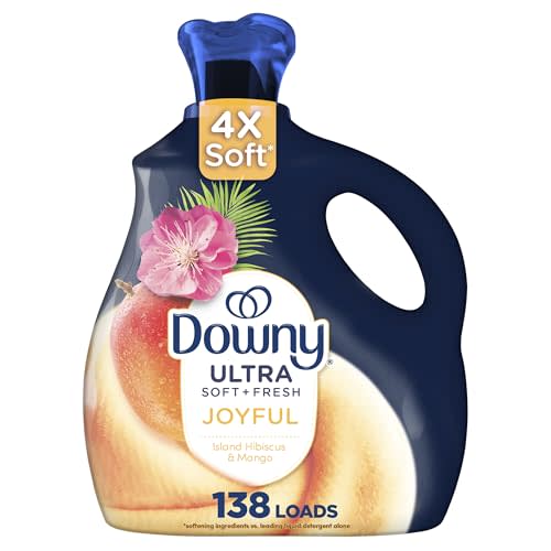 Downy Ultra Soft Plus Fresh Fabric Softener Liquid, Joyful, Island Hibiscus & Mango, 93 fl oz, 138 Loads, Downy Fabric Softener, Laundry Softener