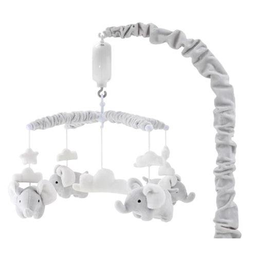 The Peanutshell Crib Mobile for Girls or Boys - Soft Grey Musical Baby Crib Mobile with 12 Lullabies, Cute Elephant Baby Grey Elephant Nursery Decor