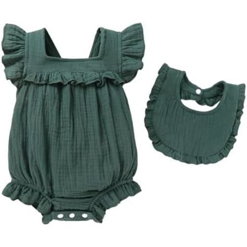 YOUNGER TREE Baby Girl Romper 100% Cotton Ruffle Sleeveless Summer Outfit with Accessory Soft Infant Clothes for Daily Wear
