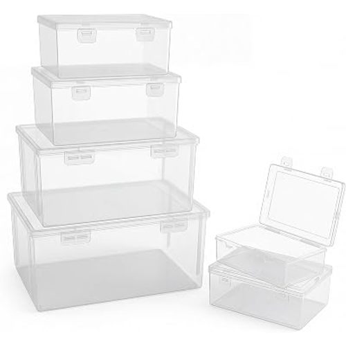 Jetec 6 Pieces Small Clear Plastic Storage Box, 6 Sizes