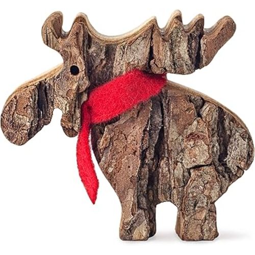 Forest Decor Wood Moose Decor, Christmas Moose Figurines, Cute Deer Decor, Perfect Rustic Cabin Decor, Handcrafted Forest Animals Decorations (X-Small)