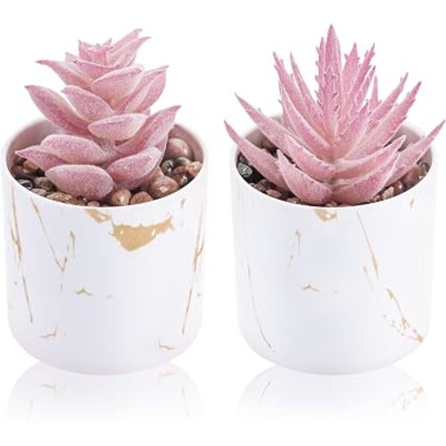 Der Rose 2 Pack Fake Plants Pink Room Decor for Office Desk Accessories