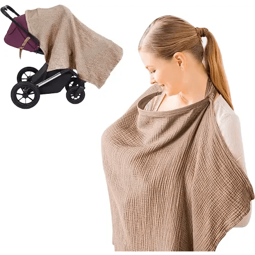 Couverture d'allaitement, 100 % coton, écharpe d'allaitement pour mère, tablier d'allaitement (marron)