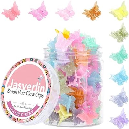 Butterfly Clips for Hair 50pcs, Cute Mini Small Hair Accessories for Kids Toddler Girls Women 90s Y2K Colorful Pastel Clip Claw, 10 Colors (Jelly)