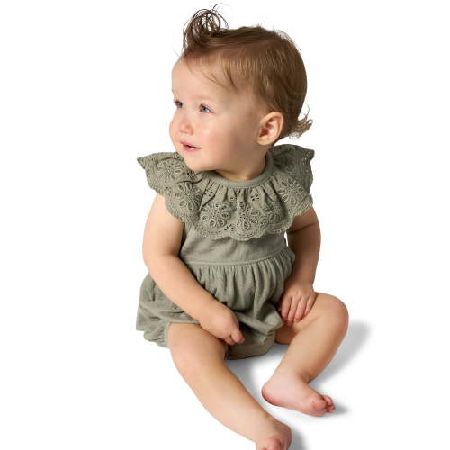 Modern Moments by Gerber Baby Girl Cotton Ruffle Novelty Lace Bubble Romper, Sizes 0/3 Months - 24 Months