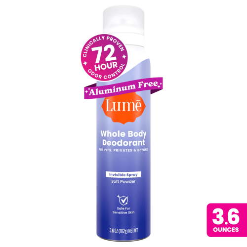 Lume Whole Body Deodorant for Women, Spray Deodorant, Aluminum Free, Soft Powder, 3.6 oz
