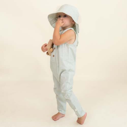 Organic Sleeveless Full Romper - Green Stripes