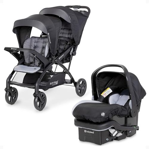 Baby Trend Infant and Toddler Double Stroller & Car Seat Combo, 2 Pc Set, Stormy - Lightweight and Compact Travel Stroller and Carseat Tandem for Babies, Infants, and Toddlers