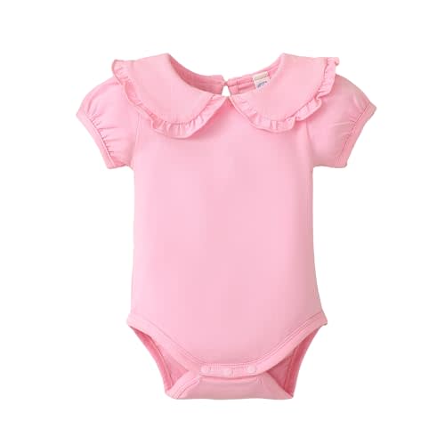 Magic Park 0-24M Infant Girl Puff Sleeve Bodysuit Baby Peter Pan Collar Romper Toddler Ruffle Jumpsuit Casual Tops
