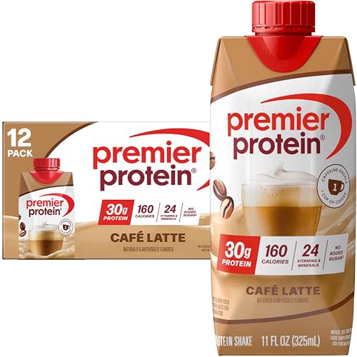 Premier Protein Shake, Café Latte, 30g Protein, No Added Sugar, 24 Vitamins & Minerals to Support Immune Health, 11 fl oz, 12 Pack (Packaging May Vary)