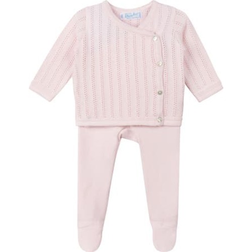 Pointelle Knit Sweater, Footed Pants & Bonnet Set, Newborn