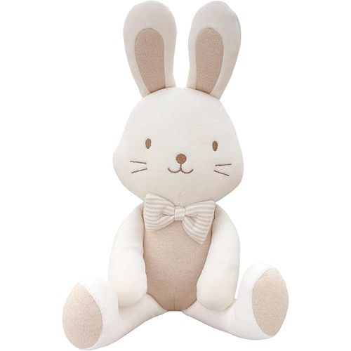 Super Soft Organic Cotton Baby First Friend, Attachment Doll for Baby, Pillow Buddy, Plush Animal Toys, Stuffed Animal Bunny, Chubby Cheeks Bow Tie Bunny