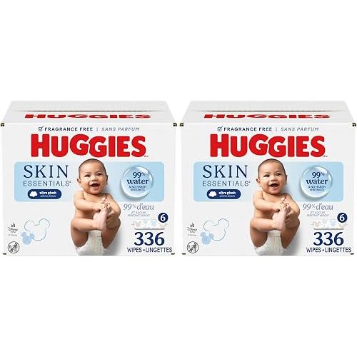 Huggies Skin Essentials Baby Wipes, Hypoallergenic, 99% Water, 6 Flip Top Packs (336 Wipes Total) (Pack of 2)