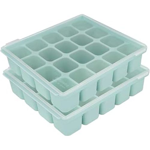Baby Food Storage Silicone Cubes with Clip-On Lid Freezer Tray Baby Food Soups Purees Ice Safe Design Made in Korea (20cubes 0.8oz, Ocean Blue Set of 2)