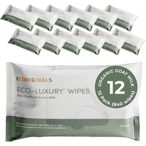 Ecoriginals - 12 Pack of Wet Wipes - Biodegradable Baby Wipes with New Zealand Goat Milk, 99.7% New Zealand Purified Water - Sensitive Baby Wipes - Baby Essentials for Babies, 12 Pack (840 wipes)