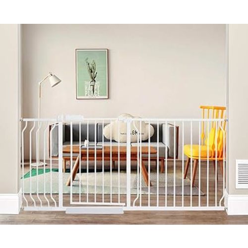 ALLAIBB Extra Wide Pressure Mounted Baby Gate Walk Through Child Kids Safety Toddler Tension White Long Large Pet Dog Gates with Extension for doorways Kitchen (66.93"-71.65"/170-182cm)