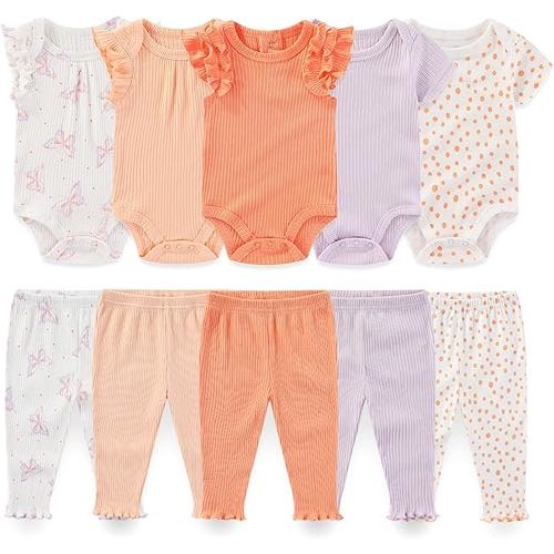 Baby Boy Girl 10 Piece Combined Type Clothing Set Cotton Baby Bodysuits and Pants Set Home Outdoor Infant Clothes