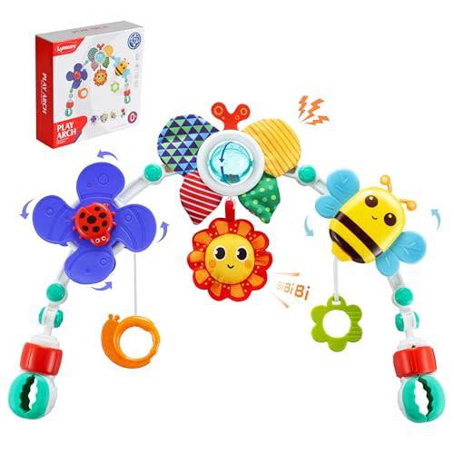 Lynncare Adjustable Arch Bassinet Toys for Infant & Toddlers, Stroller Arch, Baby Crib Toys with Fascinating Hanging for Stimulating Baby’s Senses and Developing Motor Skills