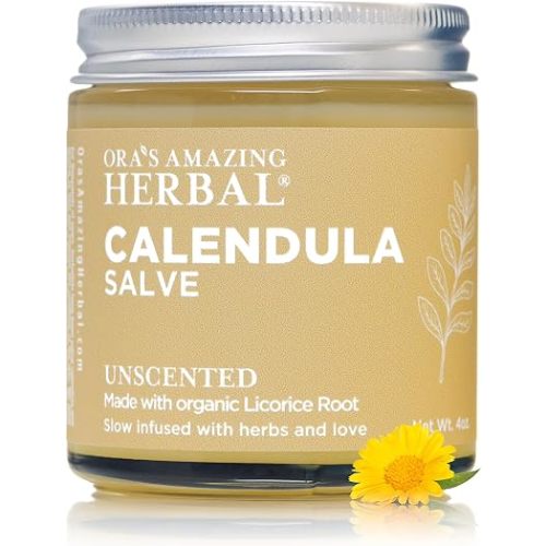 Calendula Salve, Calendula Cream, Drawing Salve, Calendula Ointment, Coconut Free Beeswax Skin Salve made with Organic Calendula and Licorice Root, Ora's Amazing Herbal, 4 oz