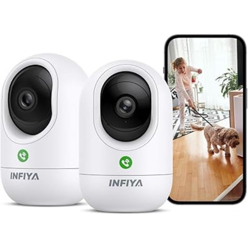 INFIYA 2K Indoor Camera-One-Touch Call Baby/Elderly Monitor Pet Camera 360° PTZ & Intelligent Tracking for Home Security, Compatible with Alexa/Google Home(2.4GHz WiFi Only) - K7 2P