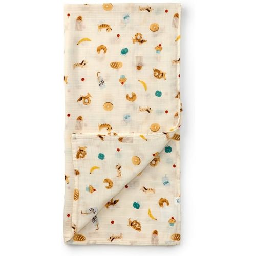 Loulou Lollipop Muslin Swaddle Blanket for Baby Boy & Baby Girl – Soft Breathable Muslin Wrap, 47"x47" Receiving Blanket for Newborn & Toddler - French Breakfast