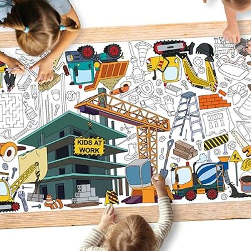 Construction Party Giant Coloring Poster - 31.5X 72 Inches - Versatile Classroom Wall Décor & Birthday Activity - Construction Poster or Table Cover for School Parties and Special Events