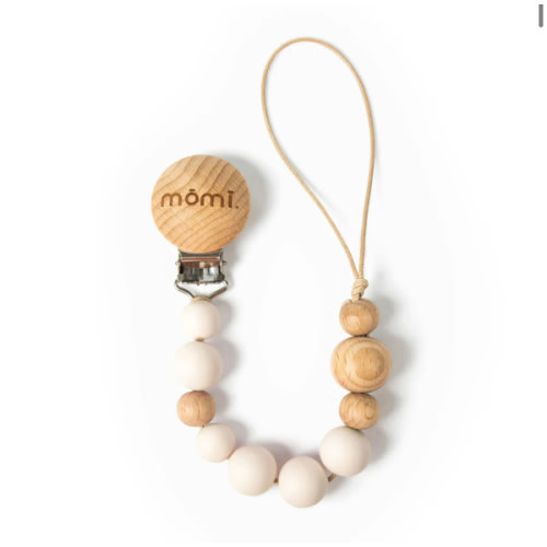 mōmi babypace pacifier clip - wooden / silicone - pearl