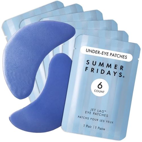 Summer Fridays Jet Lag Hydrating Eye Patches - De-puffing Hydrogel Under Eye Masks with Hyaluronic Acid, Caffeine + Peptides - Soothing + Refreshing At-Home + Travel Skin Care (6 Pairs)