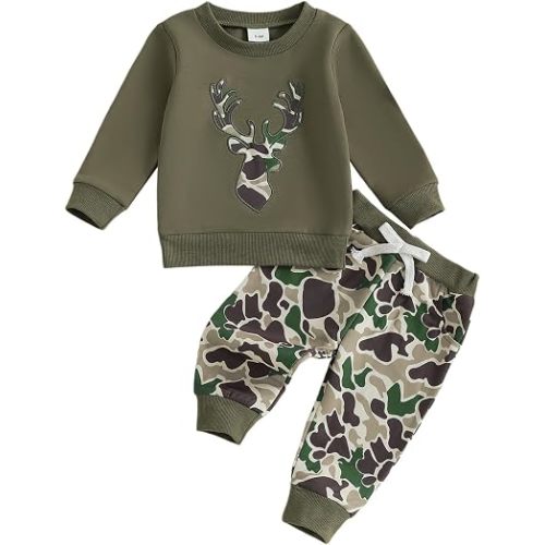 Toddler Kids Hunting Clothes Camo Mallard Duck Sweatshirt Pant Set | Long Sleeve Country Baby Boy Clothes, Camouflage Fall Winter Outfits, Half Zip Camo Outfit, 0 6 12 18 24 Months, 1T 2T 3T 4T