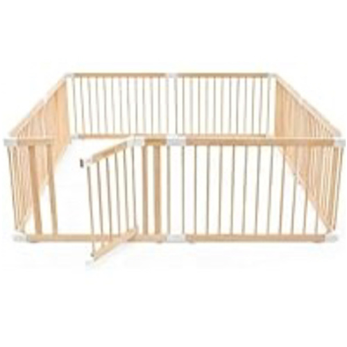 HARPPA Wooden Baby Gate Playpen | Non-Toxic Foldable DIY Adjustable Play Yard for Infants & Toddlers – Natural Finish Baby Fence for Small & Large Spaces