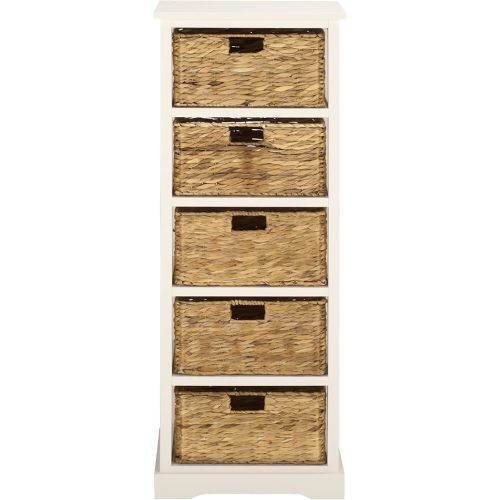 SAFAVIEH Home Collection Vedette Distressed White 5-Drawer Wicker Basket Storage Tower (Fully Assembled)