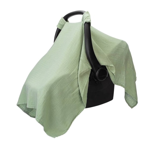 Comfy Cubs Baby Car Seat Cover - Soft, Breathable Bamboo Rayon and Muslin Cotton Blend - Lightweight Canopy for Sun, Bug, and Comfort Protection - Large Size Infant Seat Cover in Sage Design