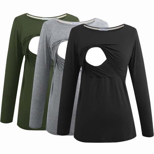 Smallshow Women's Maternity Long Sleeve Breastfeeding Nursing Tops Shirts 3-Pack