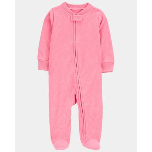 Baby Girl Heart Print Loose Fit Long-Sleeve 2-Way Zip Sleep & Play Pajamas - Pink - Carter's | Carter's
