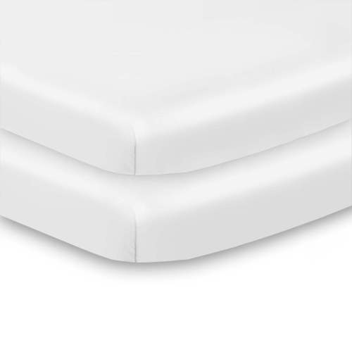 BreathableBaby All-in-One Fitted Sheet & Waterproof Cover for Mini Crib Mattresses, 2-Pack, White